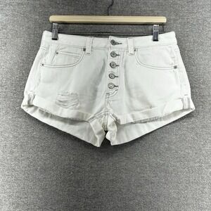 We The Free Denim Rolled Cuff Shorts Women Size 27 White 100% Cotton